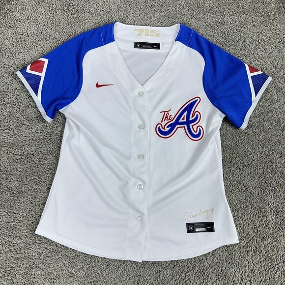 Atlanta Braves Jersey Womens Large White Blue MLB Baseball Nike City Connect 715 - Picture 2 of 14